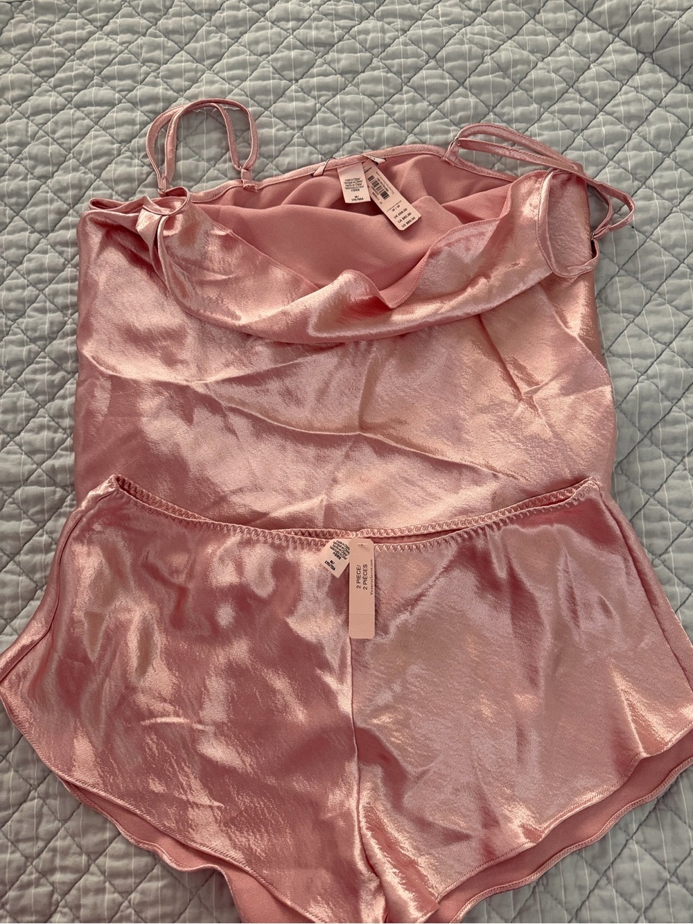 Victoria’s Secret Silky Pink Satin Cowl Neck Sleep Set - Top & Shorts